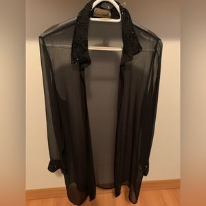 Sheer duster cardigan! Black and sparkly - perfect for fall, winter, NYE